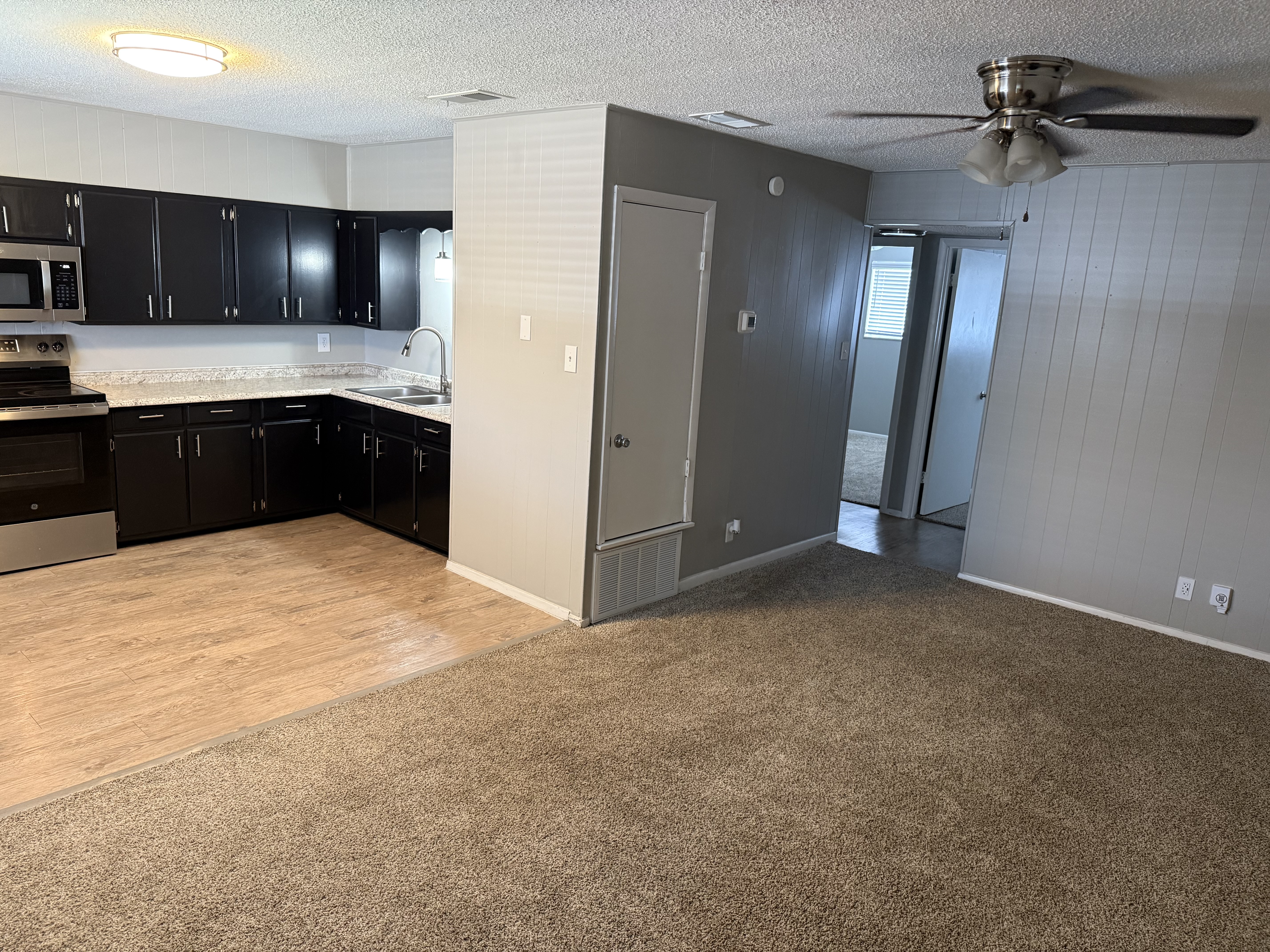 Lakeside Apartments living room and kitchen interior